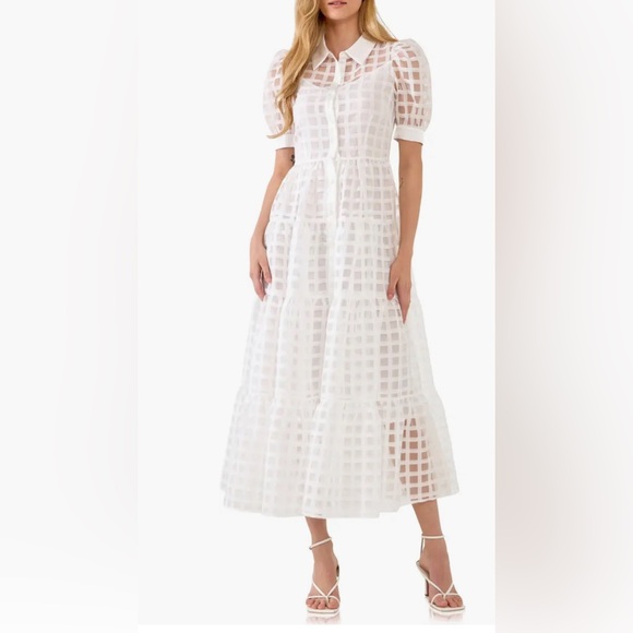 English Factory Organza Short-Sleeve Button-Front Midi Dress - Picture 2 of 6